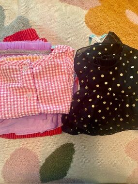 Multiples Girls Pink Gingham Button Top & Black Gold Polka Dot Dress Set